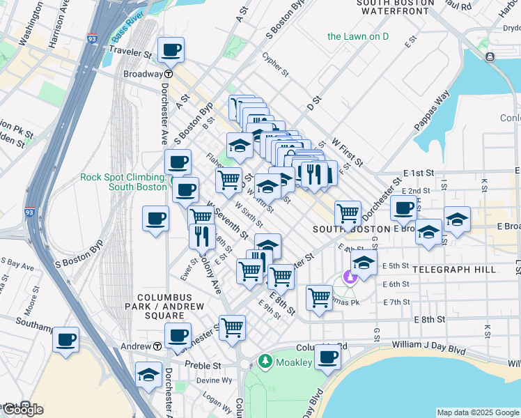 map of restaurants, bars, coffee shops, grocery stores, and more near in Boston