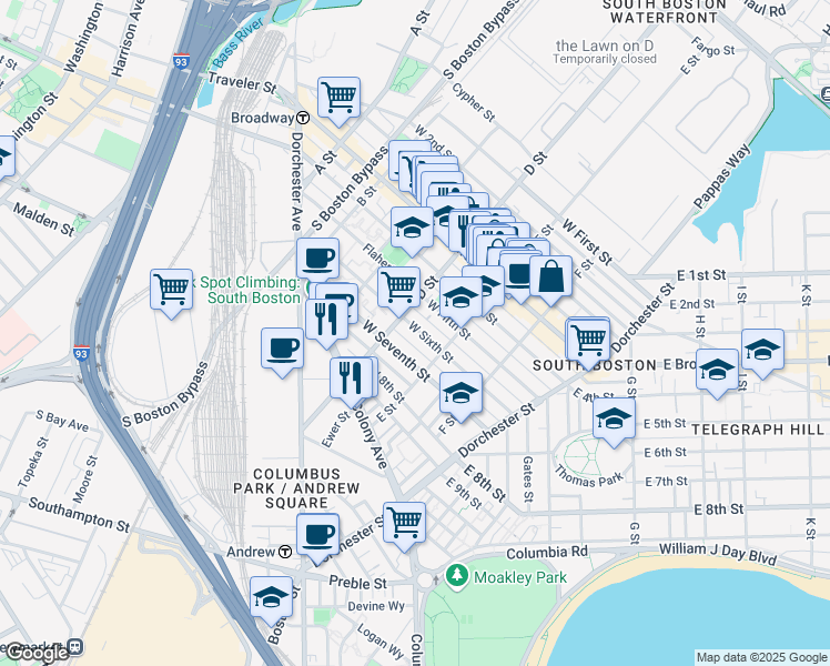 map of restaurants, bars, coffee shops, grocery stores, and more near in Boston