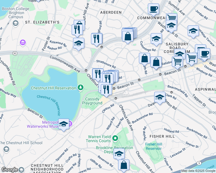 map of restaurants, bars, coffee shops, grocery stores, and more near in Boston