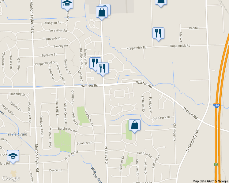 map of restaurants, bars, coffee shops, grocery stores, and more near 42262 Saratoga Circle in Canton