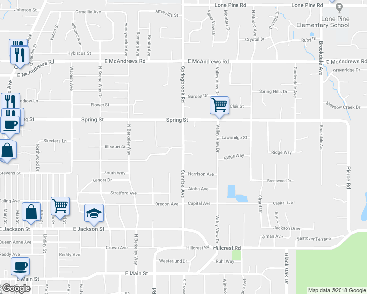 map of restaurants, bars, coffee shops, grocery stores, and more near 762 Sunrise Avenue in Medford