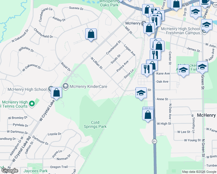 map of restaurants, bars, coffee shops, grocery stores, and more near 4218 Hay Avenue in McHenry