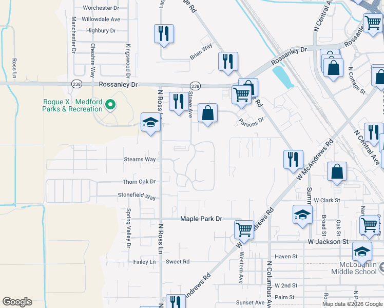 map of restaurants, bars, coffee shops, grocery stores, and more near 878 Carol Rae in Medford