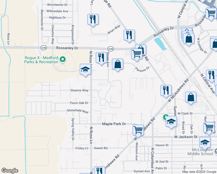 map of restaurants, bars, coffee shops, grocery stores, and more near 878 Carol Rae in Medford