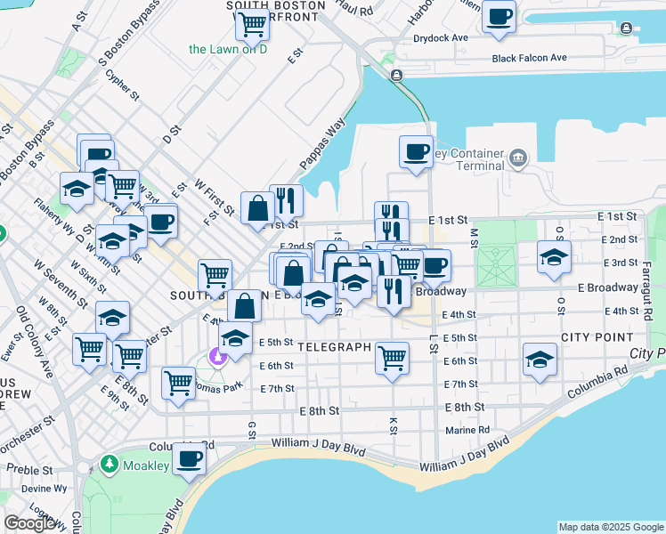 map of restaurants, bars, coffee shops, grocery stores, and more near in Boston