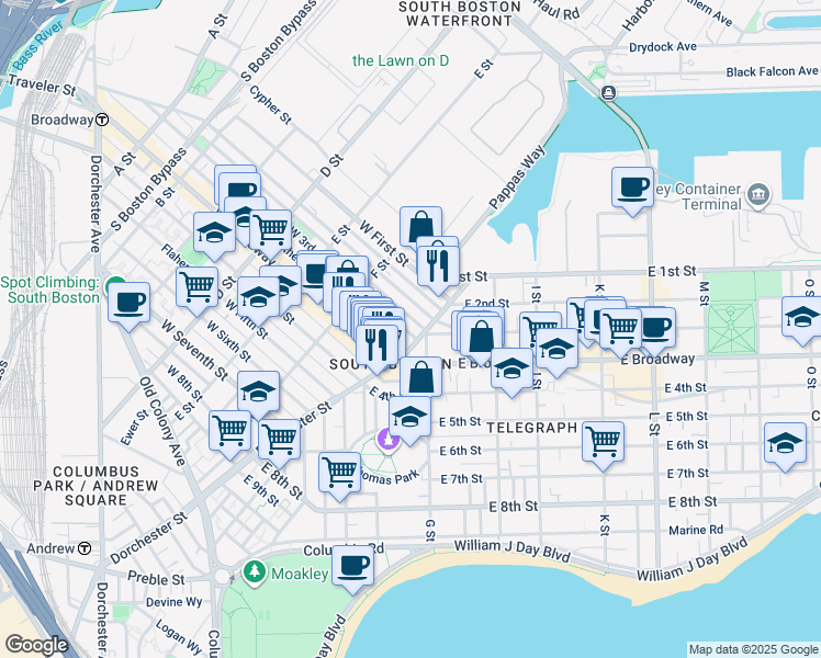 map of restaurants, bars, coffee shops, grocery stores, and more near 9 G Street in Boston