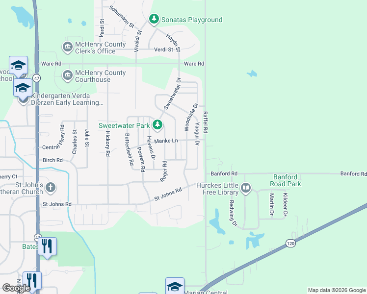 map of restaurants, bars, coffee shops, grocery stores, and more near 1745 Woodside Drive in Woodstock