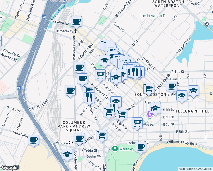 map of restaurants, bars, coffee shops, grocery stores, and more near in Boston