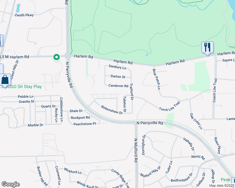 map of restaurants, bars, coffee shops, grocery stores, and more near 5869 Beechwood Drive in Loves Park