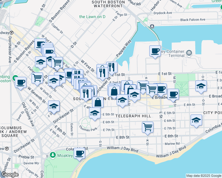 map of restaurants, bars, coffee shops, grocery stores, and more near 433 East 3rd Street in Boston