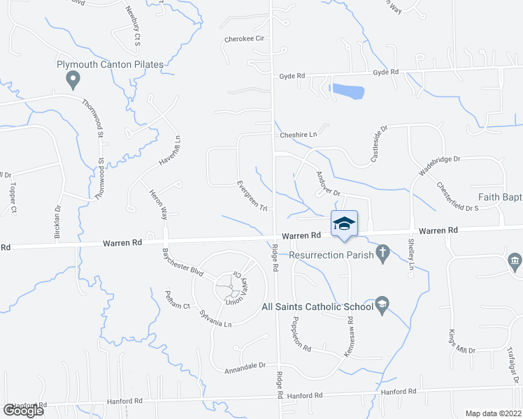 map of restaurants, bars, coffee shops, grocery stores, and more near 7506 Andover Drive in Canton