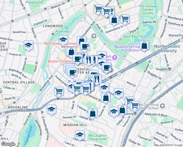 map of restaurants, bars, coffee shops, grocery stores, and more near in Boston