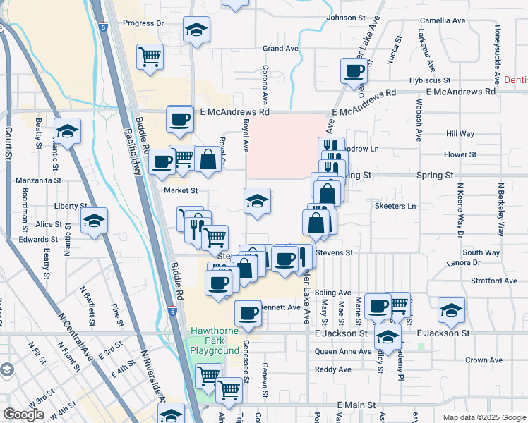 map of restaurants, bars, coffee shops, grocery stores, and more near 700 Royal Avenue in Medford