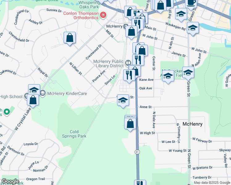 map of restaurants, bars, coffee shops, grocery stores, and more near 4108 West Lillian Street in McHenry