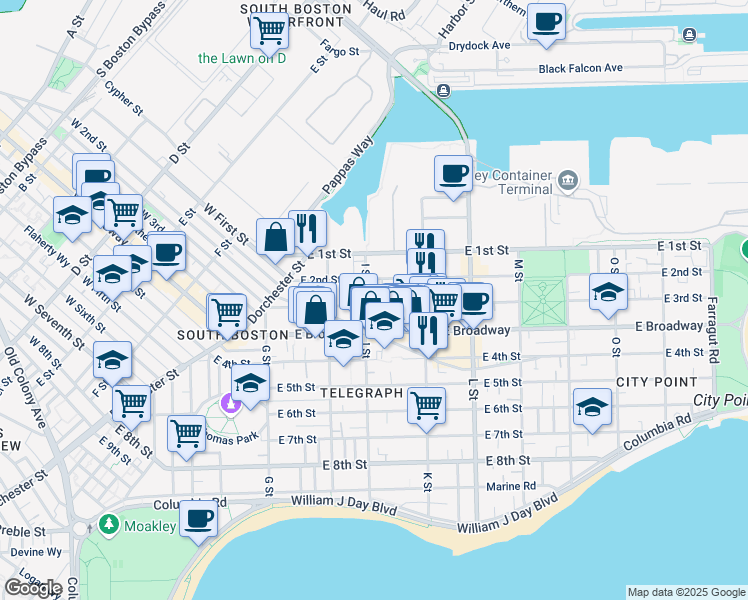 map of restaurants, bars, coffee shops, grocery stores, and more near in Boston