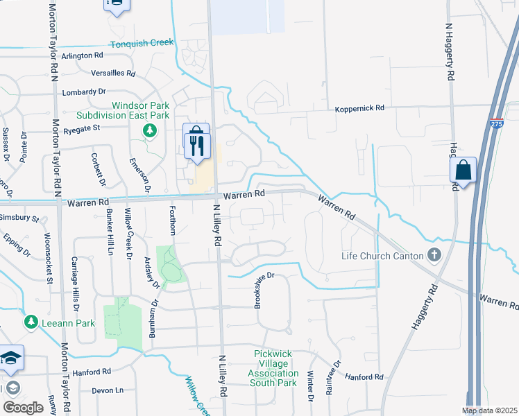 map of restaurants, bars, coffee shops, grocery stores, and more near 42250 Carriage Cove Circle in Canton