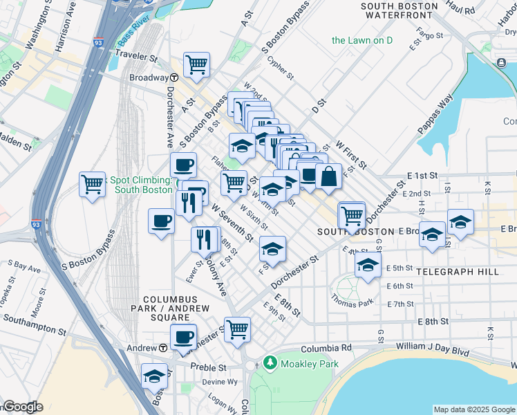 map of restaurants, bars, coffee shops, grocery stores, and more near in Boston