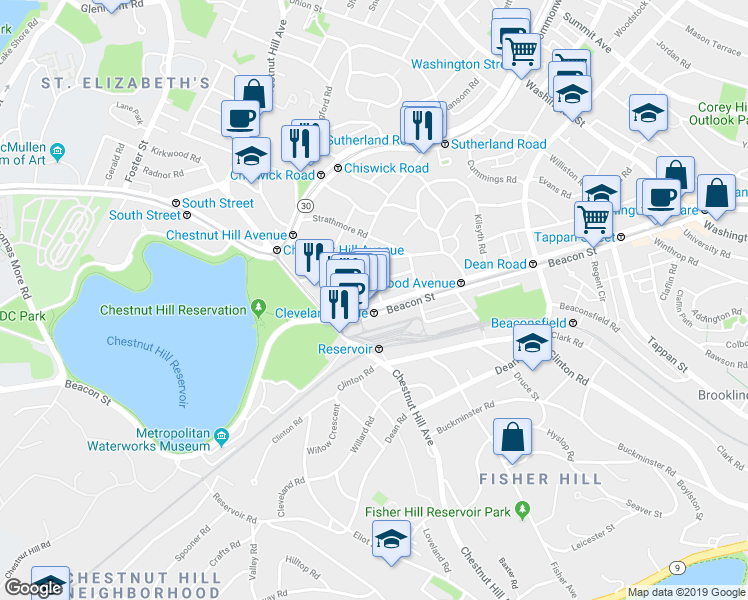 map of restaurants, bars, coffee shops, grocery stores, and more near in Boston