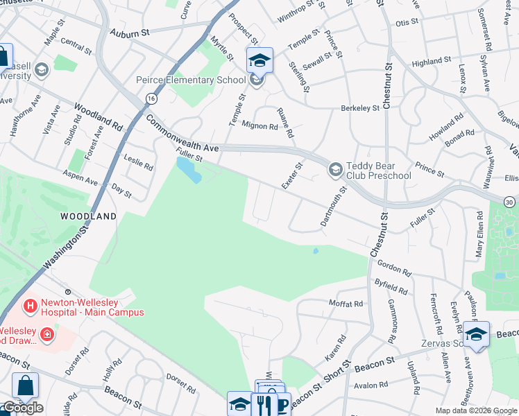 map of restaurants, bars, coffee shops, grocery stores, and more near 51 Pickwick Road in Newton