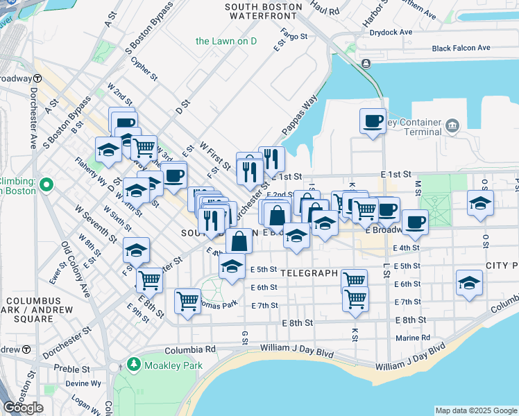 map of restaurants, bars, coffee shops, grocery stores, and more near 22 Emerson Street in Boston
