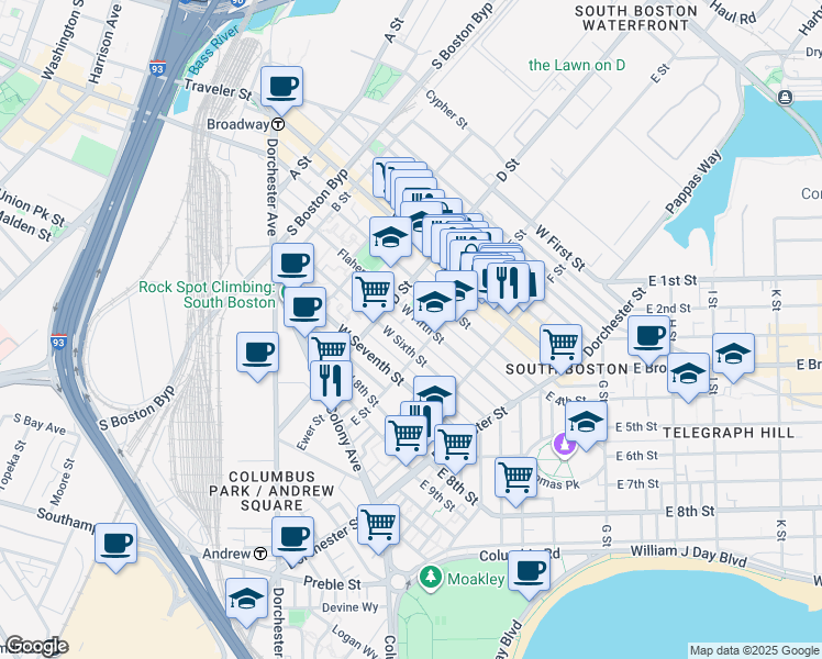 map of restaurants, bars, coffee shops, grocery stores, and more near in Boston