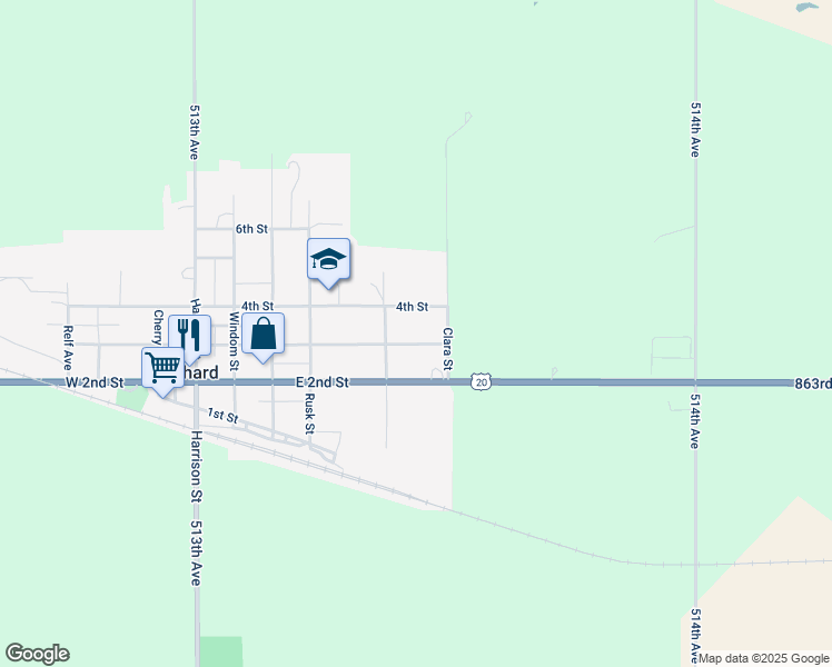 map of restaurants, bars, coffee shops, grocery stores, and more near 501-557 3rd Street in Orchard