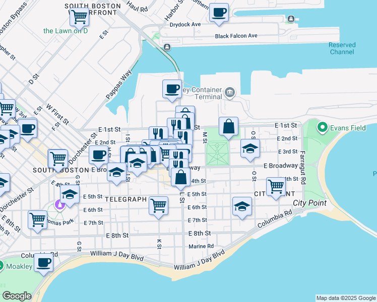 map of restaurants, bars, coffee shops, grocery stores, and more near in Boston