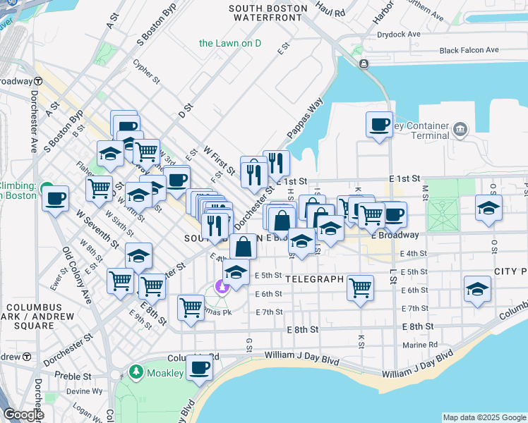 map of restaurants, bars, coffee shops, grocery stores, and more near 433 East 3rd Street in Boston