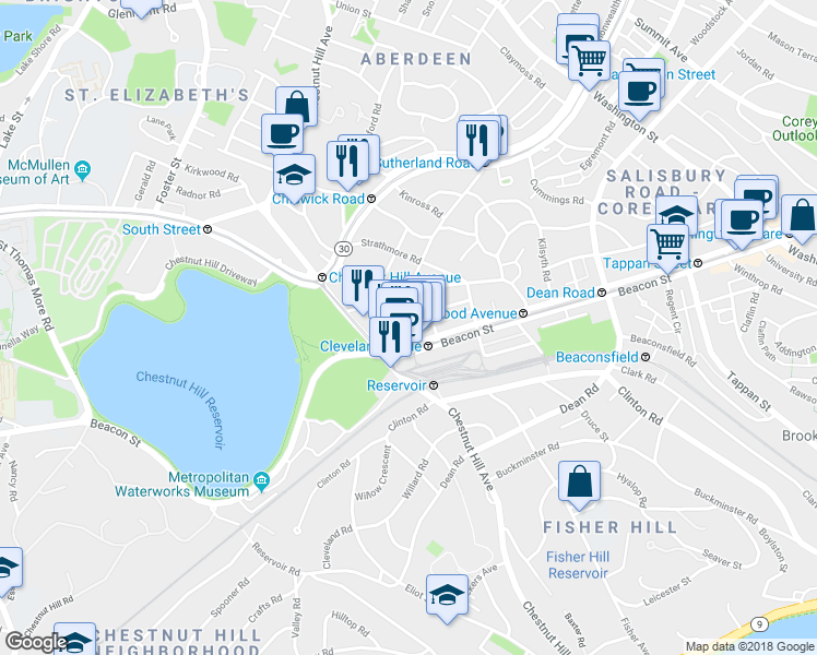 map of restaurants, bars, coffee shops, grocery stores, and more near in Boston