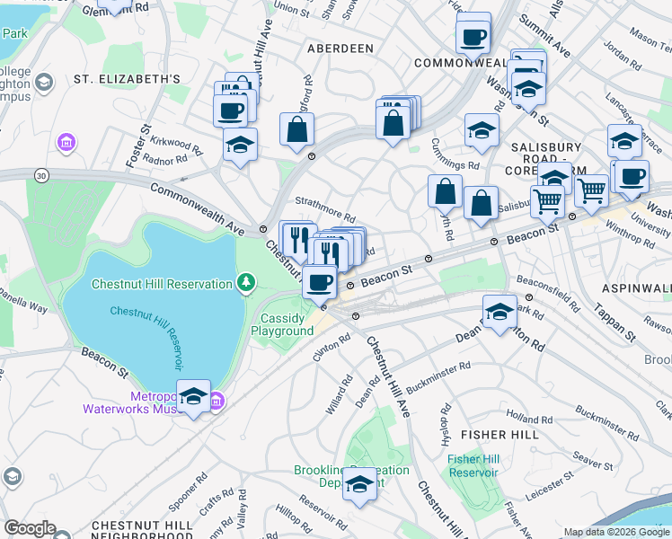 map of restaurants, bars, coffee shops, grocery stores, and more near 104 Englewood Avenue in Boston