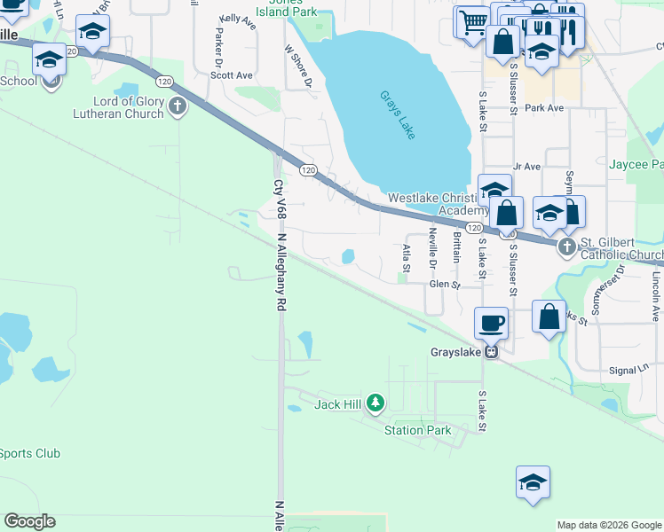 map of restaurants, bars, coffee shops, grocery stores, and more near 343 Hojem Lane in Grayslake