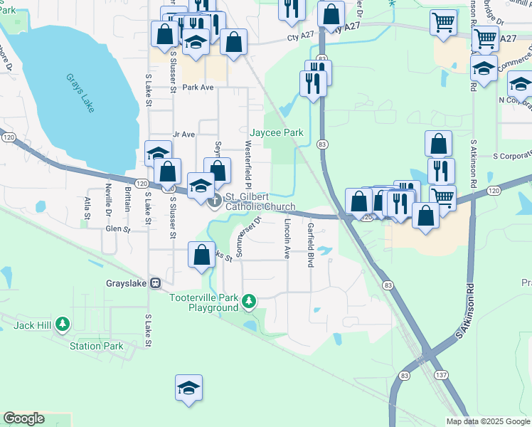 map of restaurants, bars, coffee shops, grocery stores, and more near 410 East Belvidere Road in Grayslake