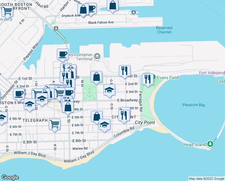 map of restaurants, bars, coffee shops, grocery stores, and more near 27 O Street in Boston