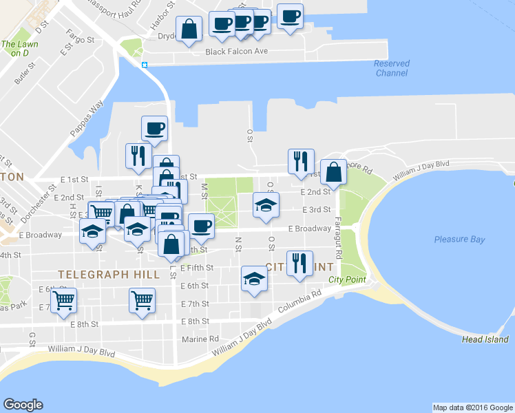 map of restaurants, bars, coffee shops, grocery stores, and more near 27 O Street in Boston