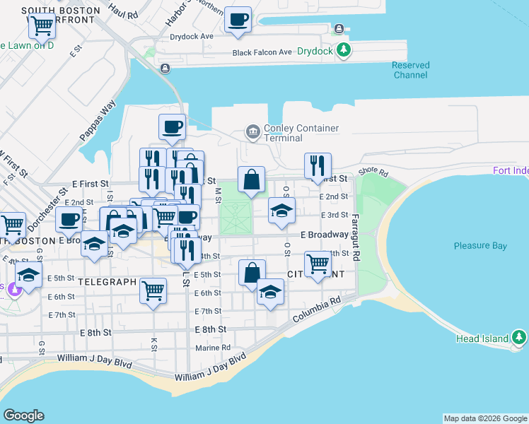 map of restaurants, bars, coffee shops, grocery stores, and more near 40 N Street in Boston