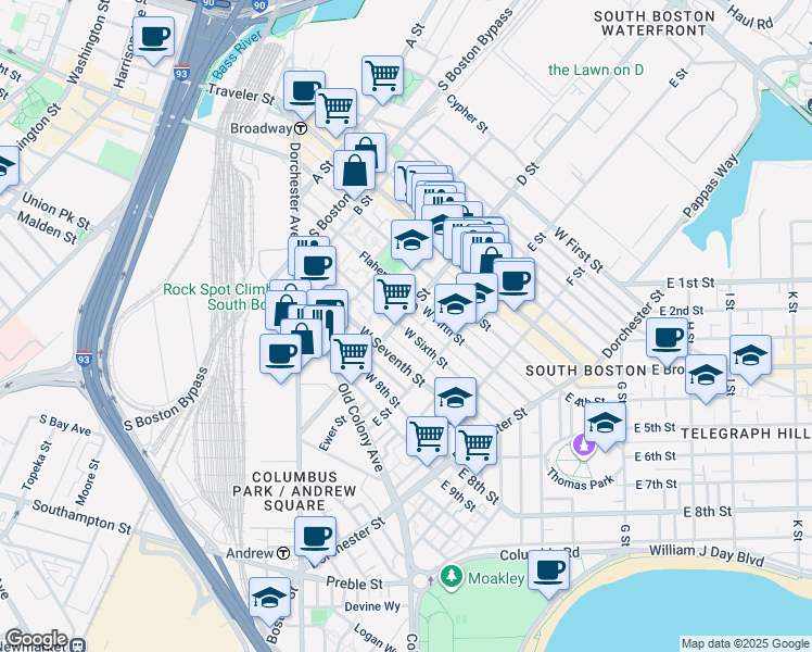 map of restaurants, bars, coffee shops, grocery stores, and more near 169 Flaherty Way in Boston