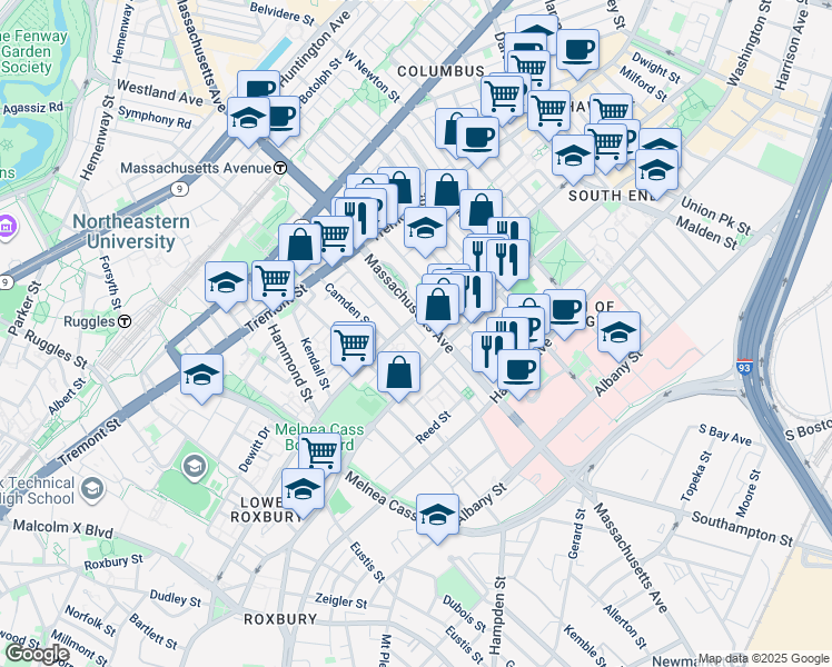map of restaurants, bars, coffee shops, grocery stores, and more near 620 Massachusetts Avenue in Boston