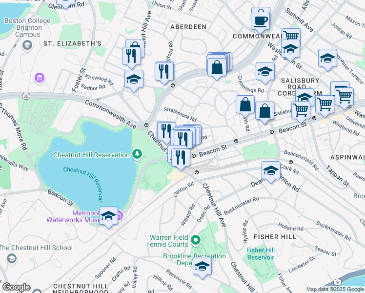 map of restaurants, bars, coffee shops, grocery stores, and more near 104 Englewood Avenue in Boston