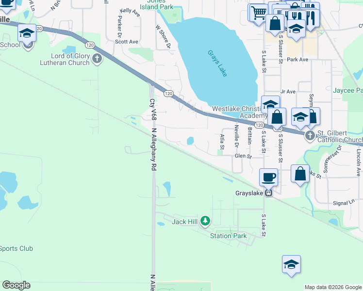 map of restaurants, bars, coffee shops, grocery stores, and more near 343 Hojem Lane in Grayslake