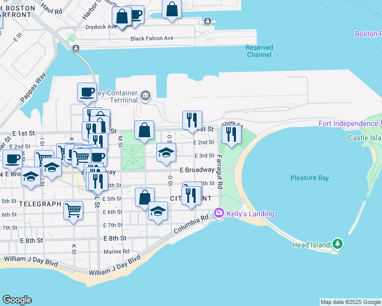 map of restaurants, bars, coffee shops, grocery stores, and more near 806 East 3rd Street in Boston