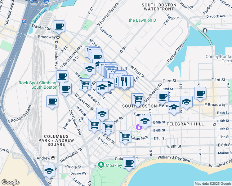 map of restaurants, bars, coffee shops, grocery stores, and more near in Boston