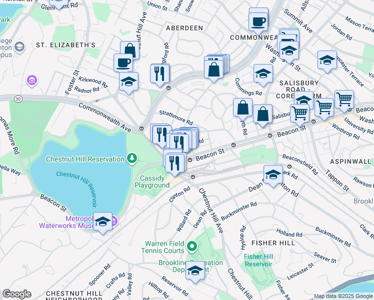 map of restaurants, bars, coffee shops, grocery stores, and more near 34 Orkney Road in Boston