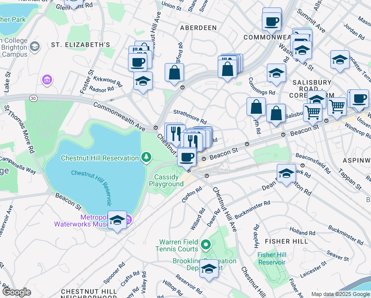 map of restaurants, bars, coffee shops, grocery stores, and more near 4 Chiswick Road in Boston
