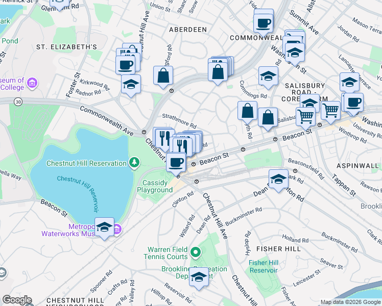map of restaurants, bars, coffee shops, grocery stores, and more near 104 Englewood Avenue in Boston
