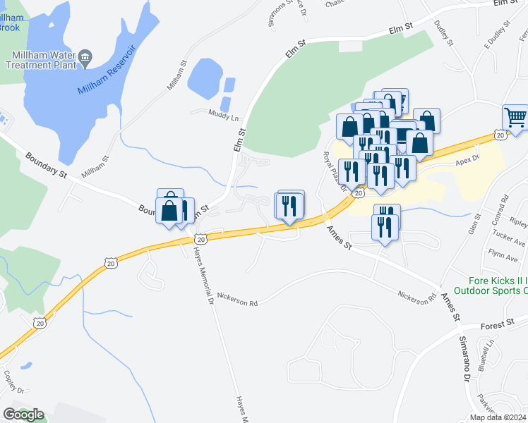 map of restaurants, bars, coffee shops, grocery stores, and more near 1003 Applebriar Lane in Marlborough