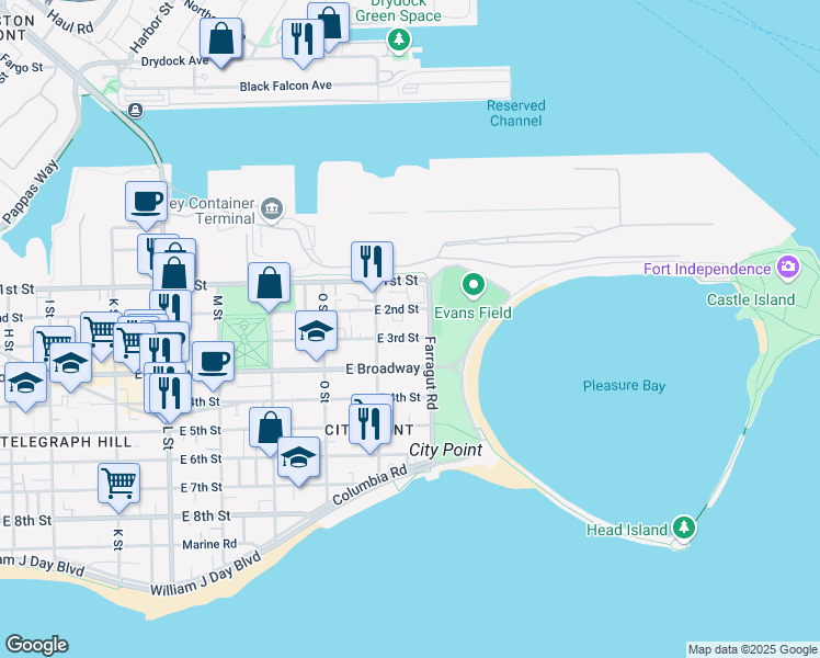map of restaurants, bars, coffee shops, grocery stores, and more near 902 East 2nd Street in Boston