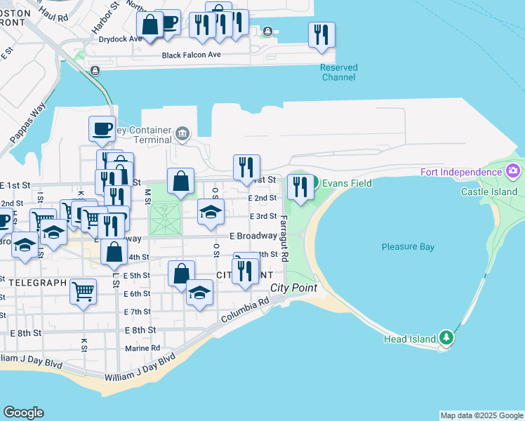 map of restaurants, bars, coffee shops, grocery stores, and more near 902 East 2nd Street in Boston