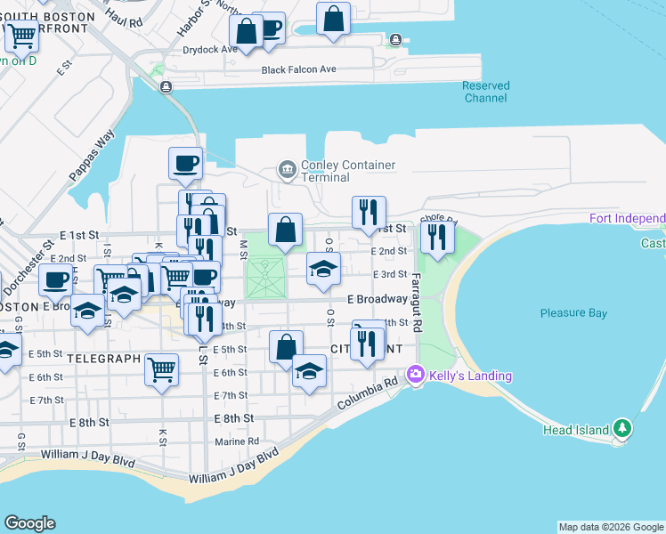 map of restaurants, bars, coffee shops, grocery stores, and more near 27 O Street in Boston