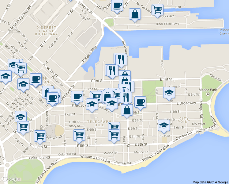 map of restaurants, bars, coffee shops, grocery stores, and more near in Boston