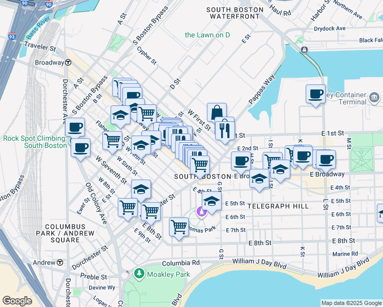 map of restaurants, bars, coffee shops, grocery stores, and more near 263 Bolton Street in Boston
